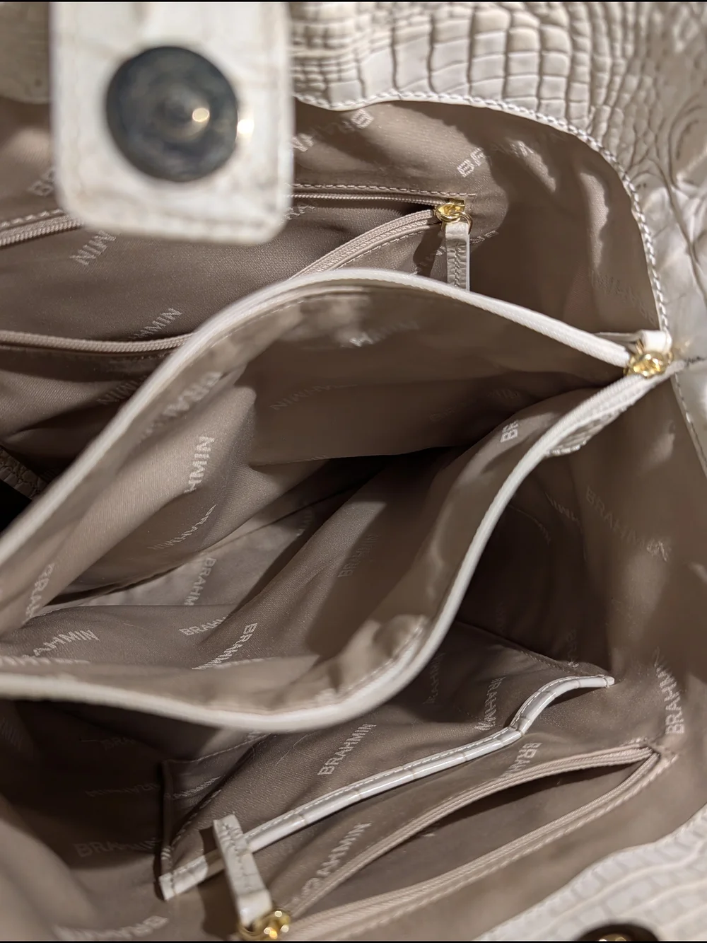 Brahmin Celina Leather Bucket Bag With Dustbag In Coconut Milk Colorway